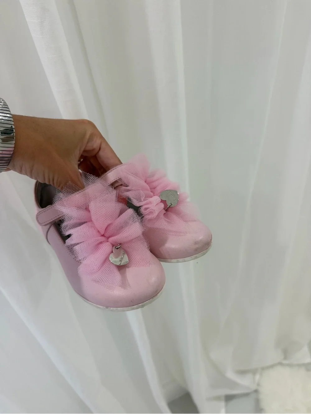 MonnaLisa Pastel Pink Tulle Mary Jane Shoes